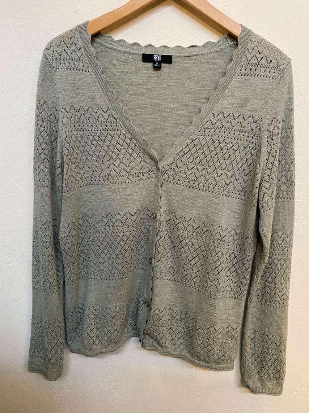 Frye Sage Green V-Neck Button Down Cardigan Feminine Cottagecore Sweater